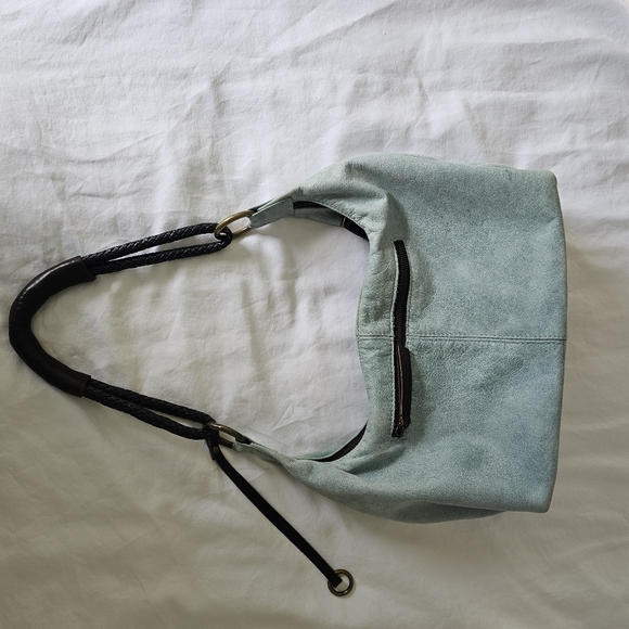 Henri Lou Suede Teal Blue Green Shoulder Bag - Picture 11 of 17